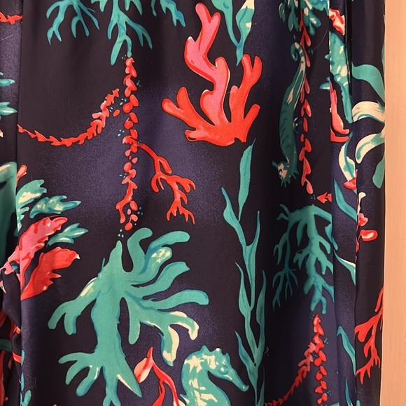 NWT Aryeh Vibrant Navy & Pink Ocean Wide Leg Pull On Palazzo Pants - Picture 4 of 7